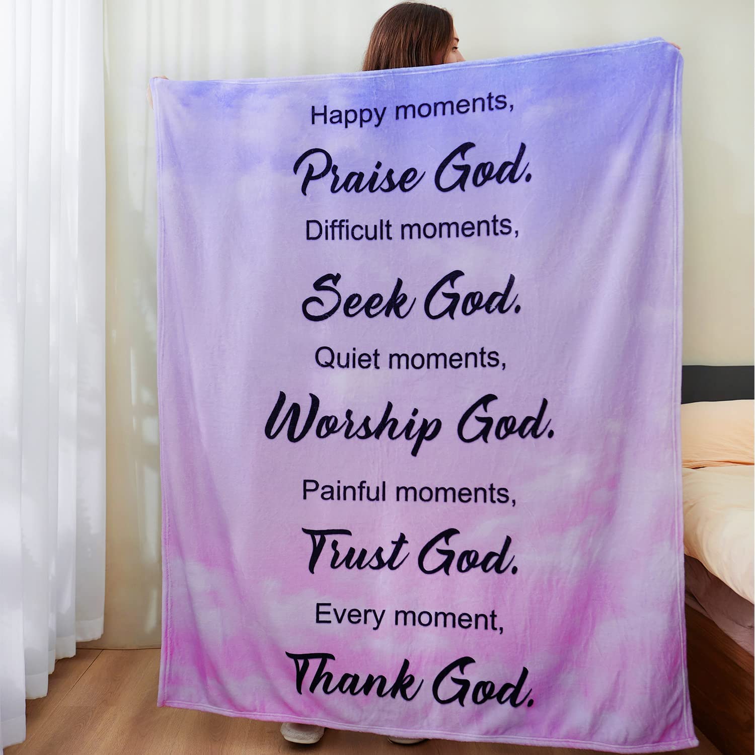 Jesus Blanket - Bible Verse, Inspirational Thoughts, Prayers Blanket - Gift For Christian - Thank God Blanket