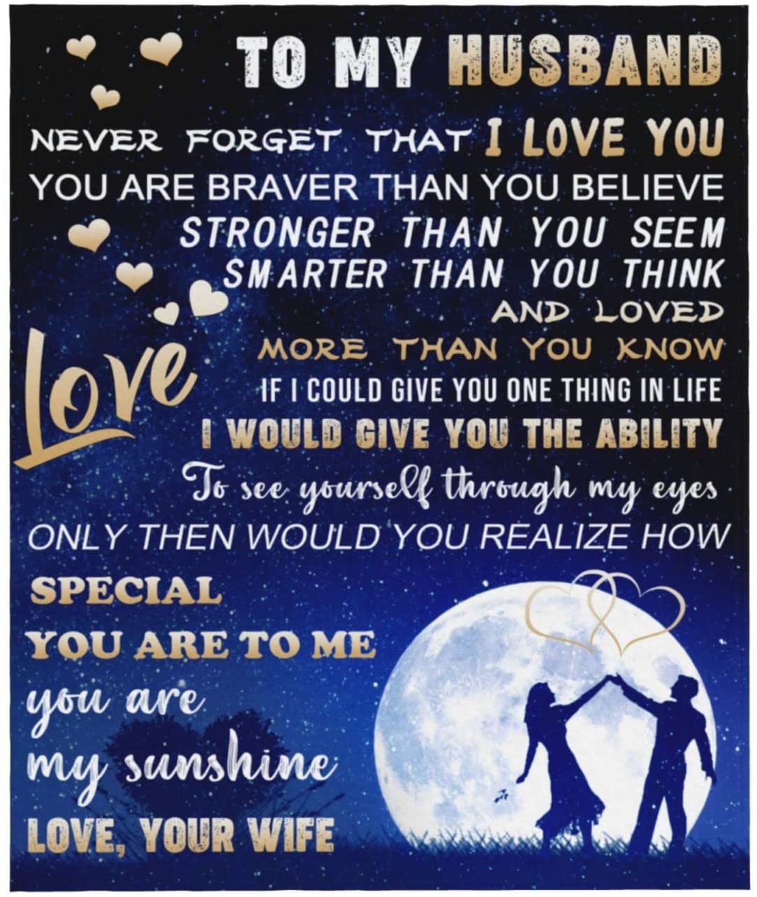 Gift For Husband Blanket - To My Husband, Couple Moon Blanket - Romantic Gift For Husband From Wife, Birthday, Christmas, Valentines, Anniversary Blanket - Never Forget That I Love You Blanket