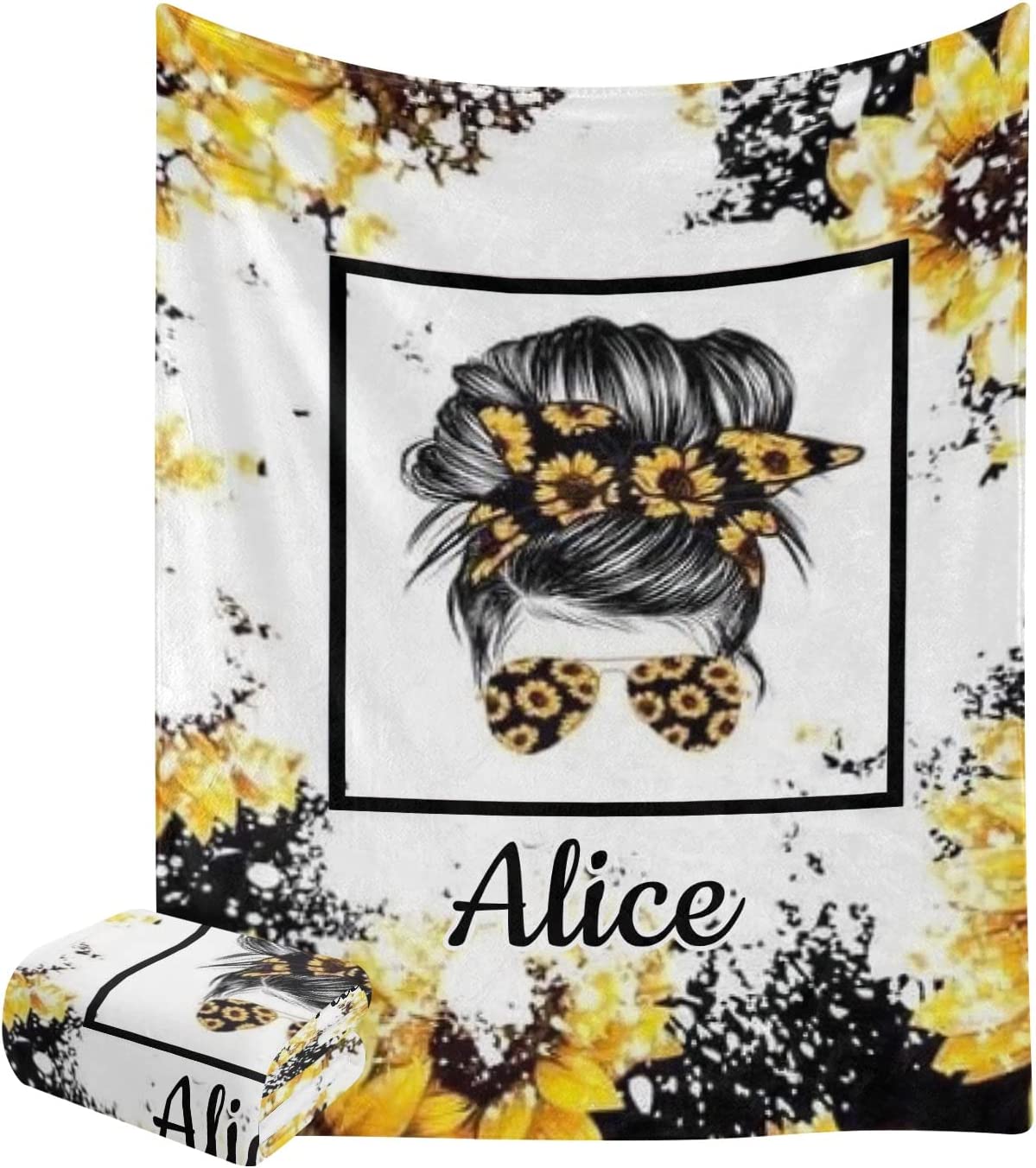 Personalized Sunflower Cool Girl Blanket - Custom Gift For Women, Girlfriend, Lover, Wife, Wedding Anniversary, Valentine's Day Blankets