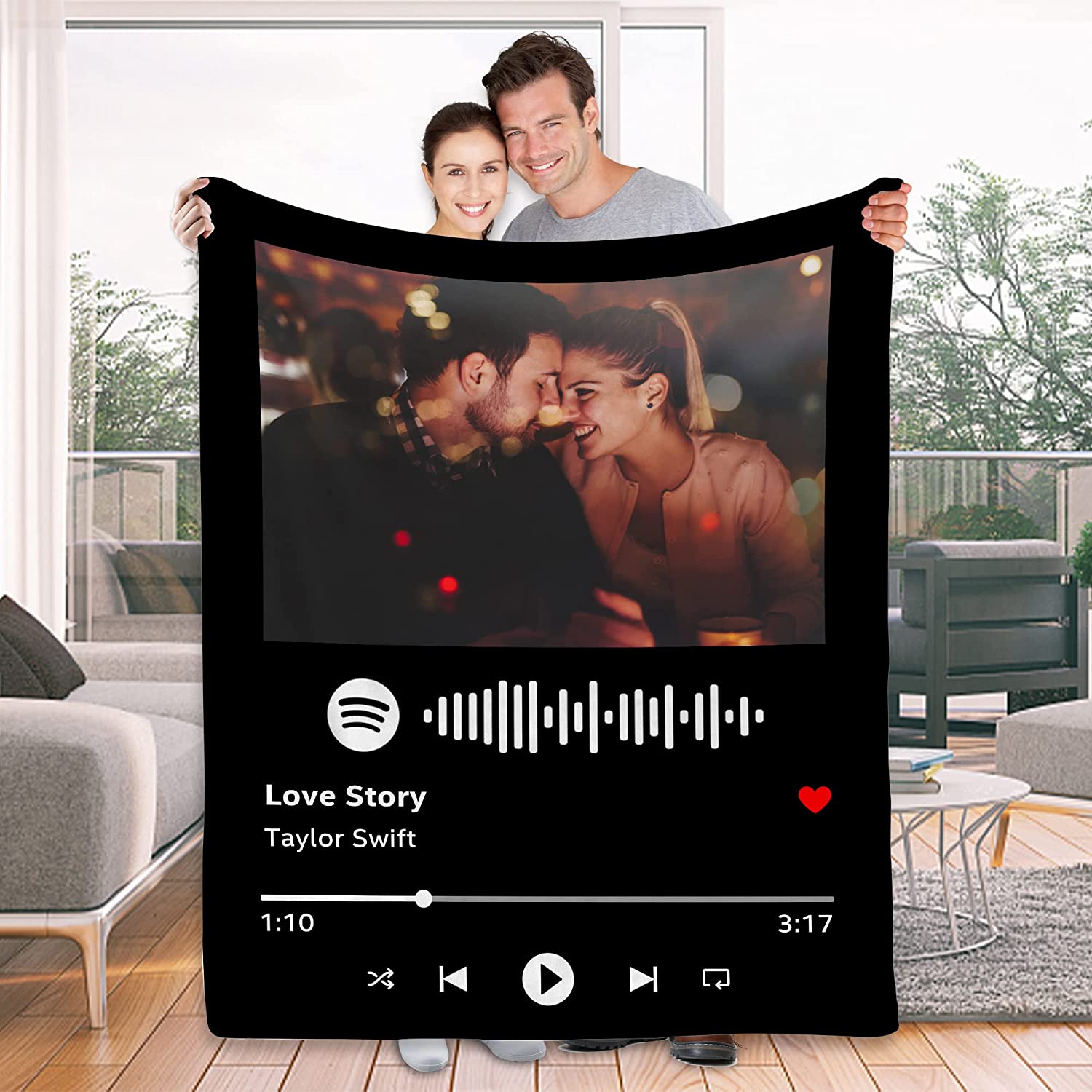 Personalized Couples Blanket, Custom Spotify Code Music Blanket, Valentine's Gifts for Her Blanket, Love Story Gift for Boyfriend, Girlfriend, Her, Him