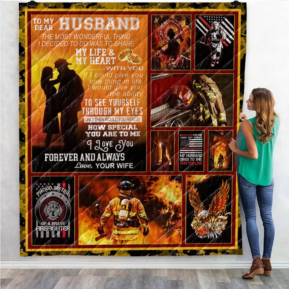 Gift For Husband Blanket - To My Firefighter Husband Blanket - Romantic Gift For Firefighter Husband From Wife, Birthday, Christmas, Valentines, Anniversary Blanket - I Love You Blanket