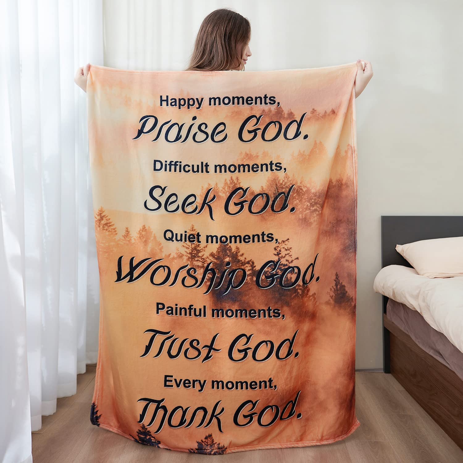 Jesus Blanket - Bible Verse, Inspirational Thoughts, Prayers, Forest Pattern Blanket - Gift For Christian - Thank God Blanket