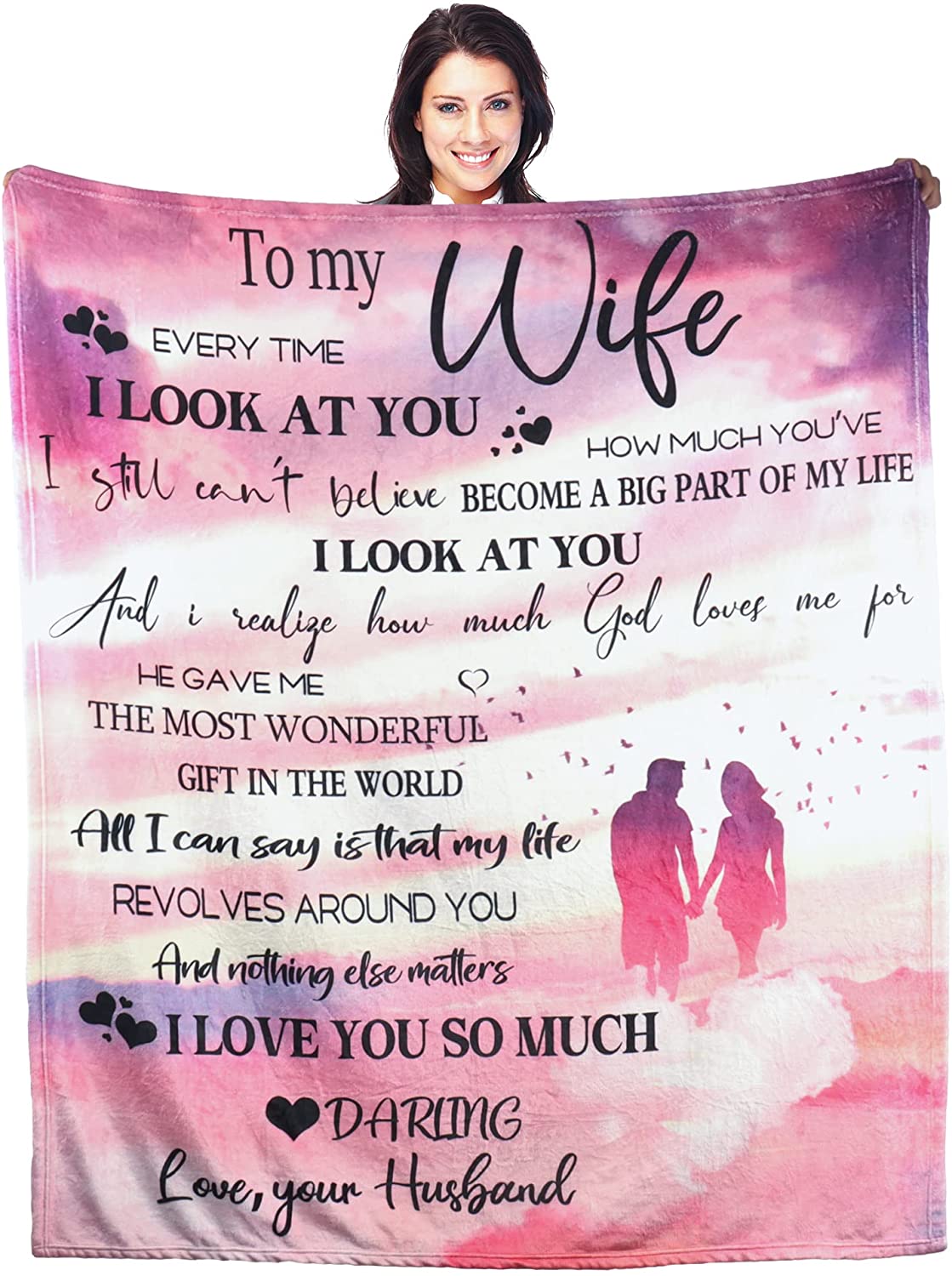 Gifts For Her Wife Blankets, Gift From Husband Blanket For Christmas Wedding Anniversary Birthday Day Valentine's Day - To My Wife I Look At You