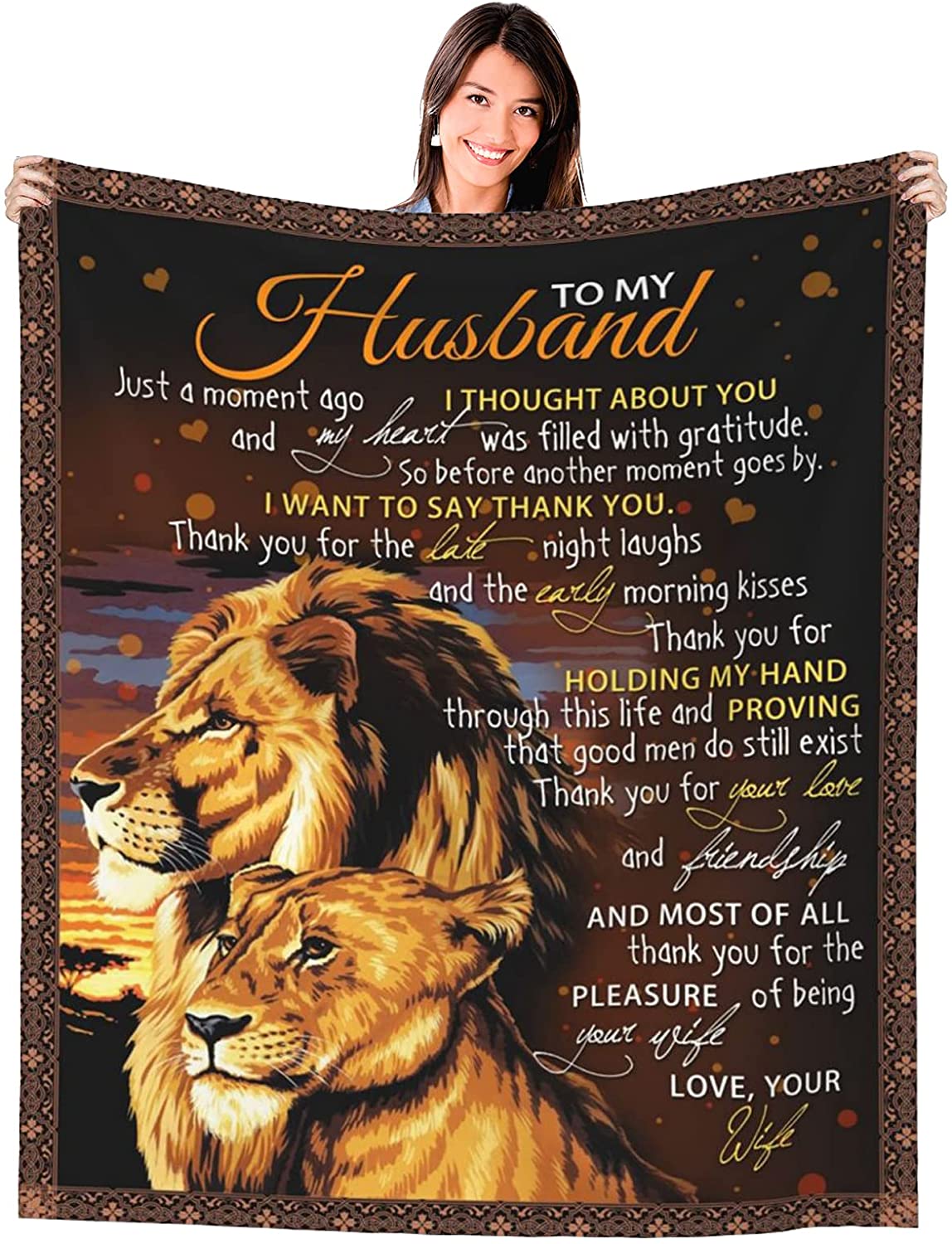 Gifts For Husband Blanket - Lion Couple, To My Husband Blanket - Gift From Wife, Anniversary, Wedding, Valentines, Mother's Day, Christmas, Birthday Blankets For Home Bed Sofa Decor