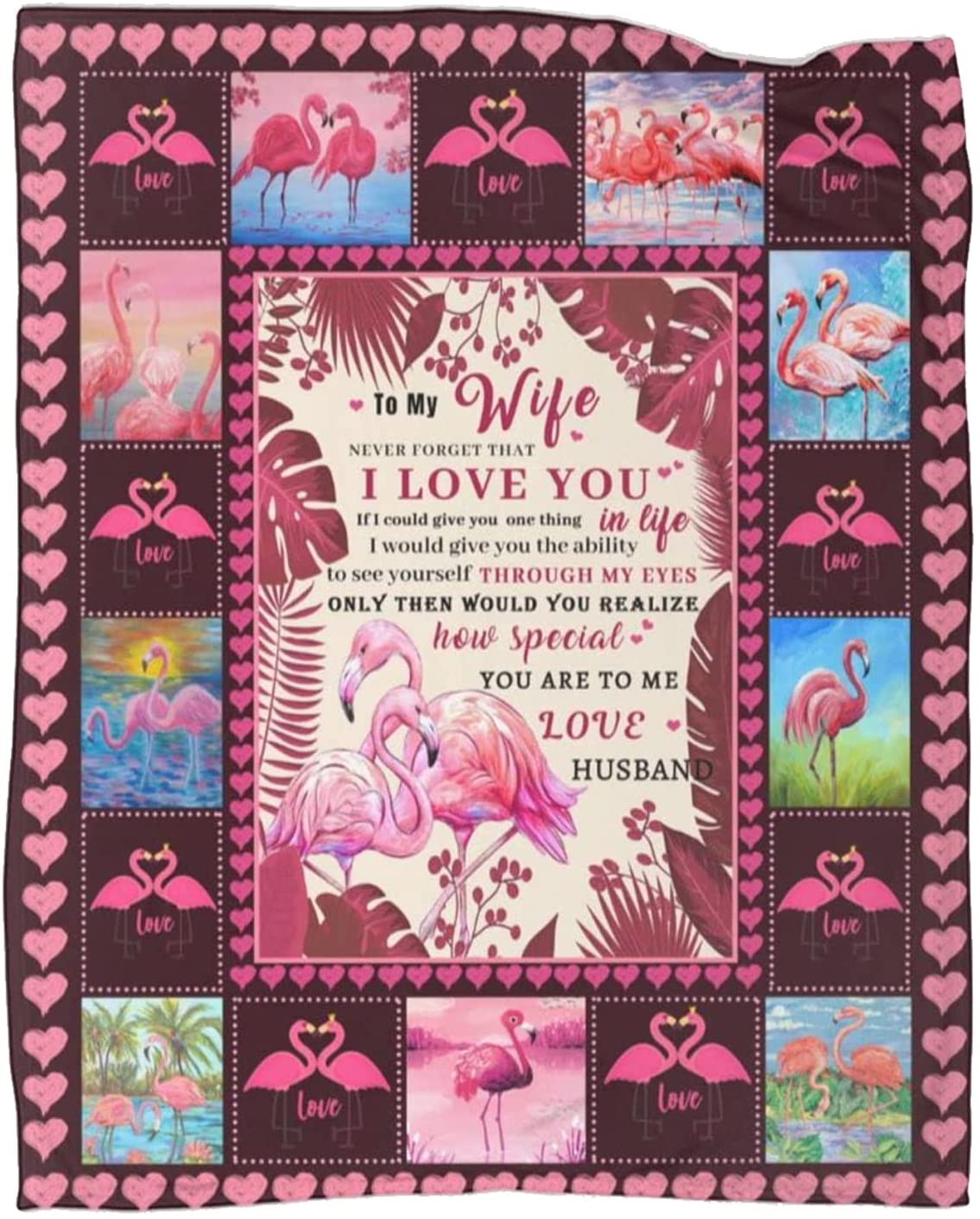 To My Wife Blanket from Husband, Romantic Flamingo Throw Blanket for Bed Sofa, Blanket From Husband To Wife, Best Gift Ideas For Wife