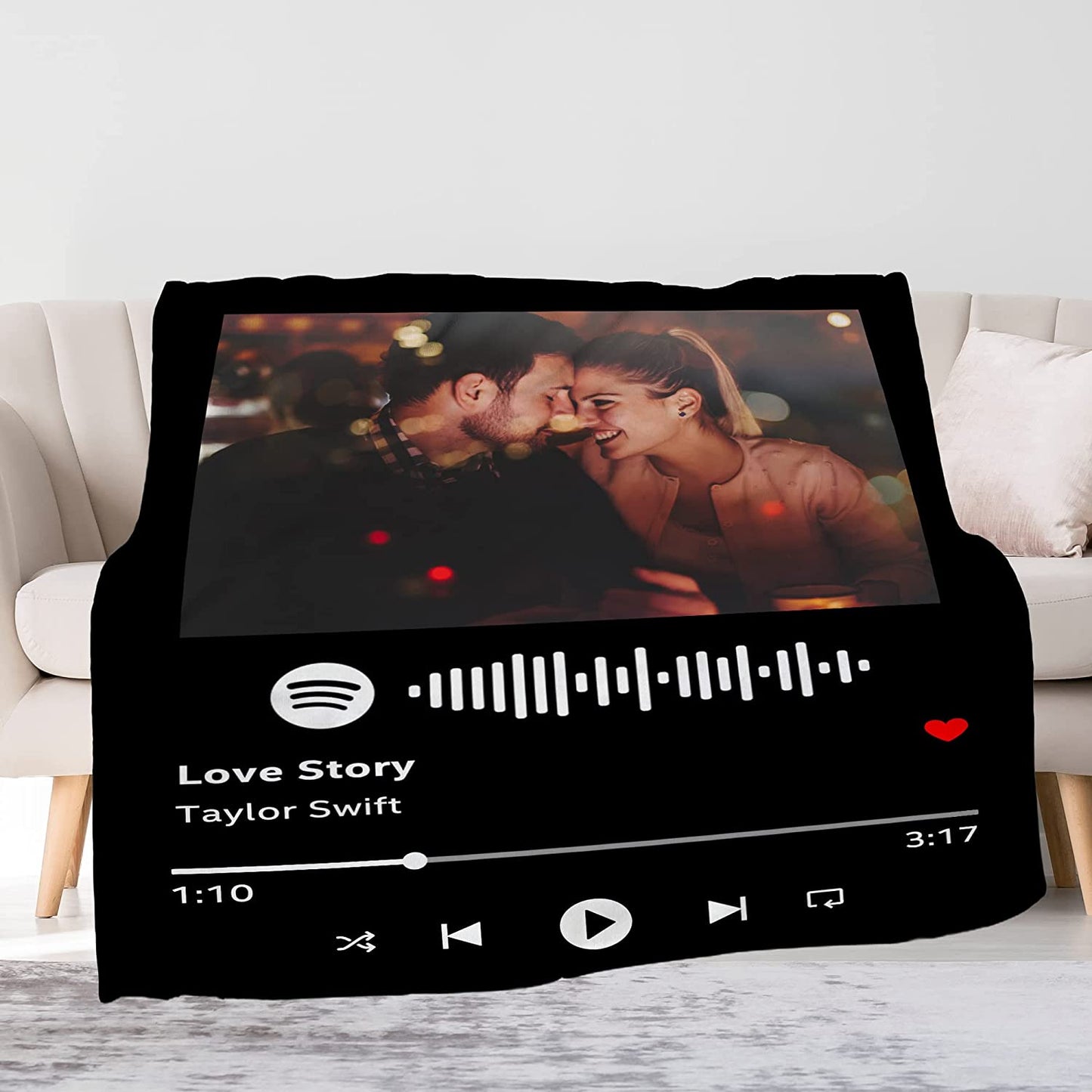 Personalized Couples Blanket, Custom Spotify Code Music Blanket, Valentine's Gifts for Her Blanket, Love Story Gift for Boyfriend, Girlfriend, Her, Him