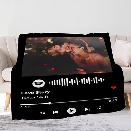 Personalized Couples Blanket, Custom Spotify Code Music Blanket, Valentine's Gifts for Her Blanket, Love Story Gift for Boyfriend, Girlfriend, Her, Him