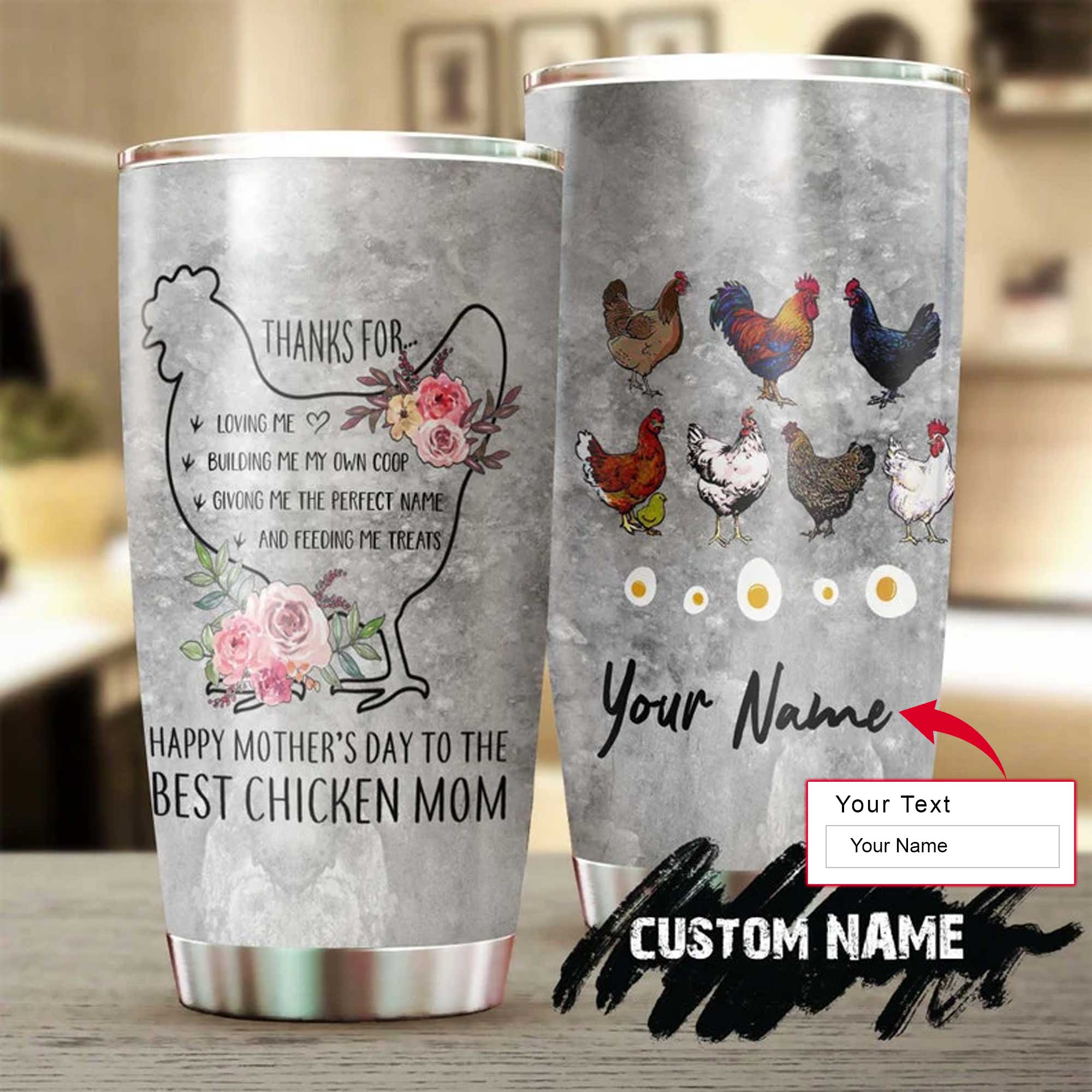 Personalized Mother's Day Gift Tumbler - Custom Gift For Mother's Day, Presents for Mom - The Best Chicken Mom, Thanks For Loving Me Tumbler