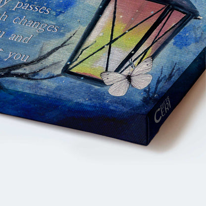 Memorial Landscape Canvas - Beautiful lantern, White butterfly, Blue night Landscape Canvas - Memorial Gift For Family Members - My love in heaven