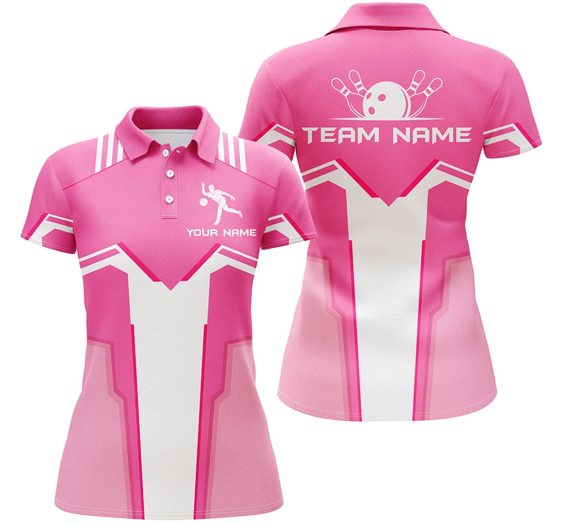 Bowling Custom Name Custom Team Women Polo Shirt, Pink Personalized - Gift Sport For Mother's Day, Women, Team Bowlers