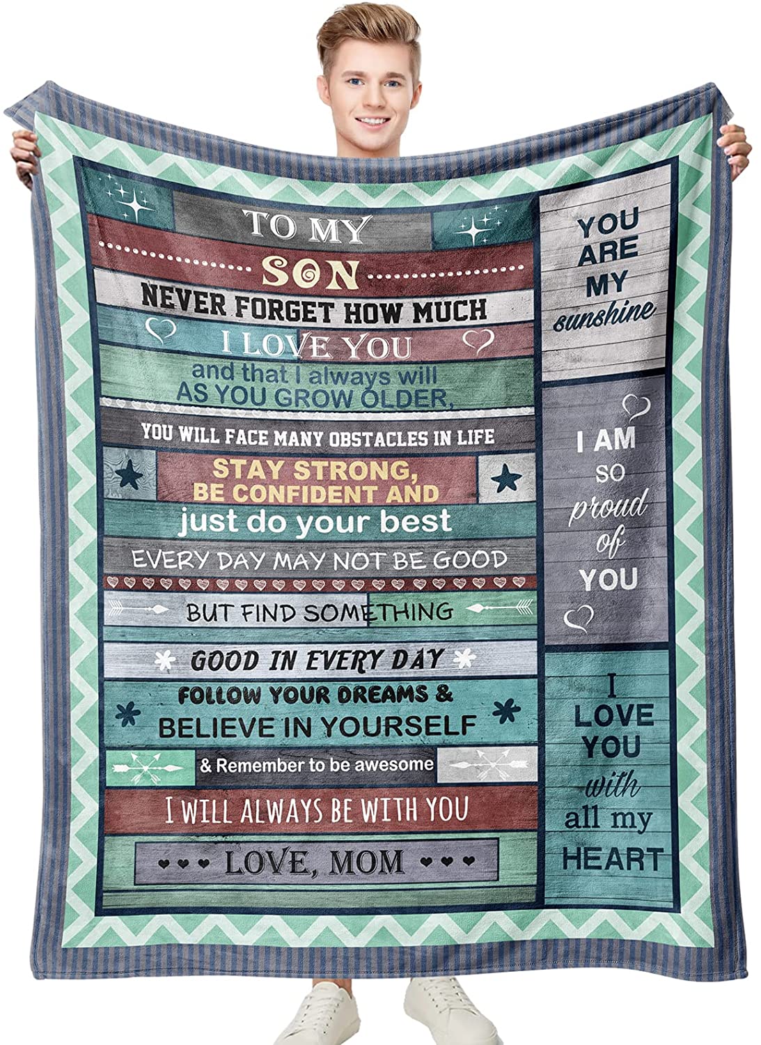 Gift For Son Blanket - To My Son Blanket - Gift For Son From Mom, Birthday, Christmas Blanket - I Will Always Be With You Blanket - Blankets For Bed Couch Sofa, Super Soft Lightweight Flannel Fleece Blankets With Positive Encourage