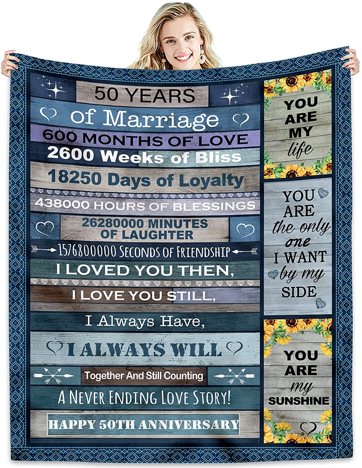 Wedding Anniversary Gift For Couple, 50Th Wedding Anniversary Blanket For Life Partner Gift For Birthday Valentine's Day 50 Years Of Love Celebration Gifts For Mom Dad Fiftieth Golden Anniversary Blankets For Husband Wife