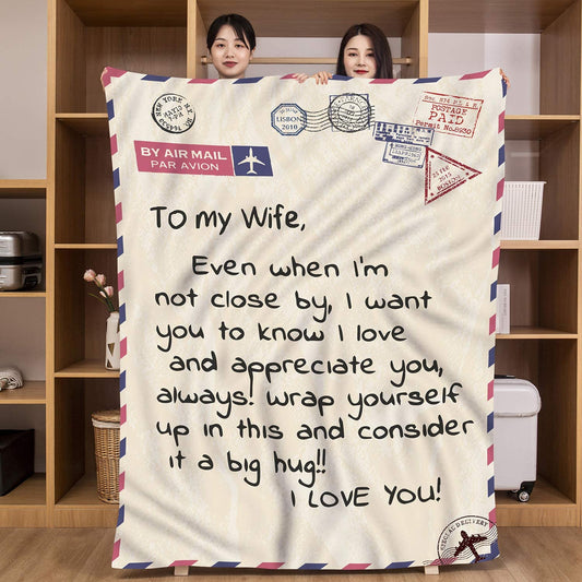 Gifts for Her Wife Blankets, Gift from Husband Blanket for Christmas Wedding Anniversary Birthday Day Valentine's Day - To My Wife I Love You Letter