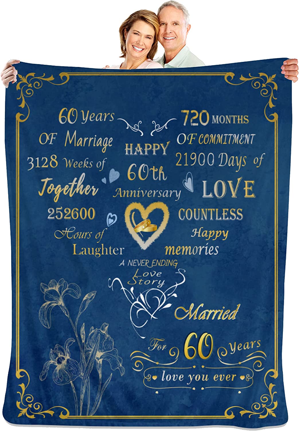 Wedding Anniversary Gift For Couple, 60Th Wedding For Couple Parents Grandparents, 60Th Anniversary Throw Blanket For Husband Wife Her Him Valentine's Day Birthday Gifts