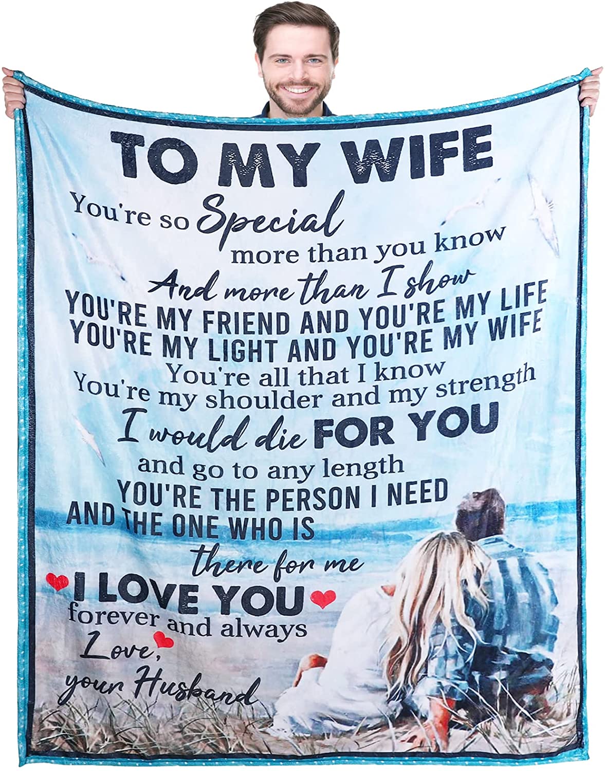 Gift For Wife Blanket - To My Wife, Couple Beach Blanket - Romantic Gift For Wife From Husband, Birthday, Christmas, Valentines, Anniversary Blanket - I Love You Blanket