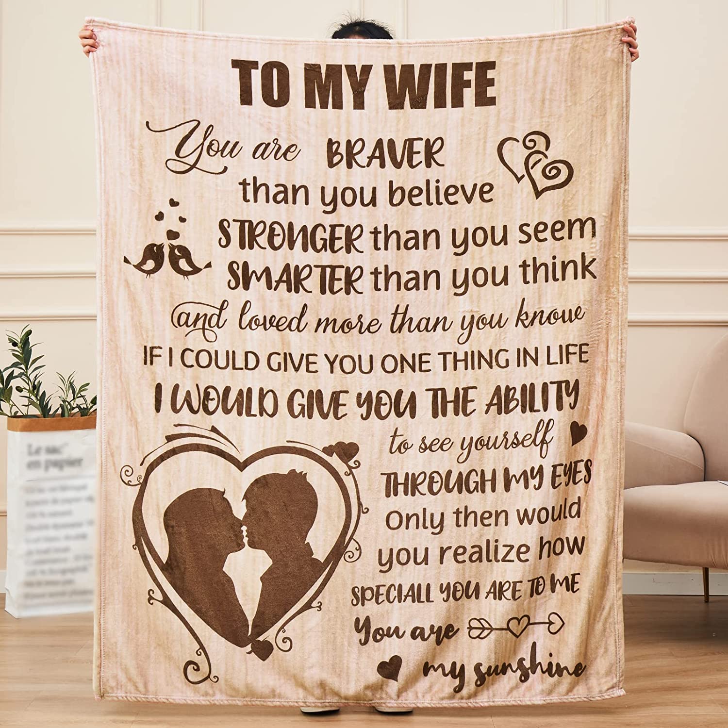 Gifts For Her Wife Blankets, Gift From Husband Blanket For Christmas Wedding Anniversary Birthday Day Valentine's Day - To My Wife Heart My Sunshine