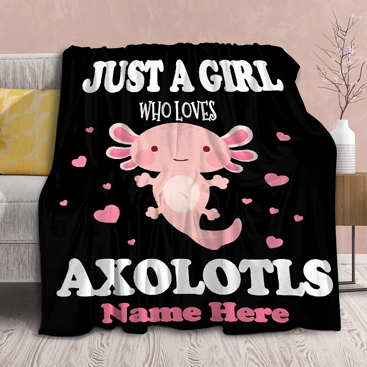 Personalized Axolotl Blanket - Gift For Axolotl Lover - Custom Name Cute Animals Fish Decor Kids - Just A Girl Who Loves Axolotls Plush Soft Flannel Blankets for Couch Bed Chair