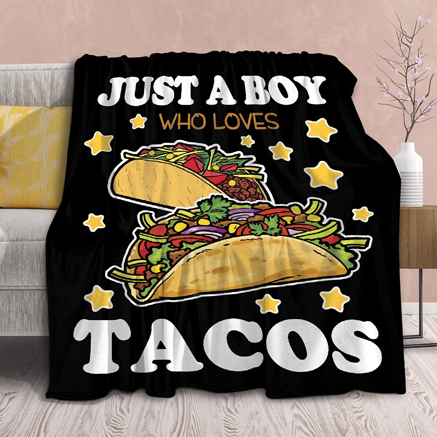 Tacos Blanket - Gift for Tacos Lover, Tacos Lover Food, Lightweight Comfy Warmer Novelty Decor for Bedding Chair Couch - Just A Boy Who Loves Tacos