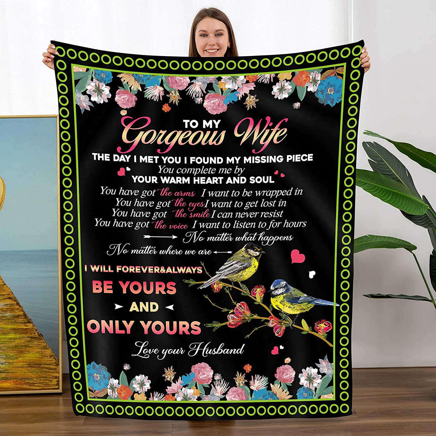 Throw Blanket To My Wife Gift From Husband, Valentine’S Day Birthday Soft Bed Flannel Blanket, Best Gift for Wife, Best Gift For Valentine Day