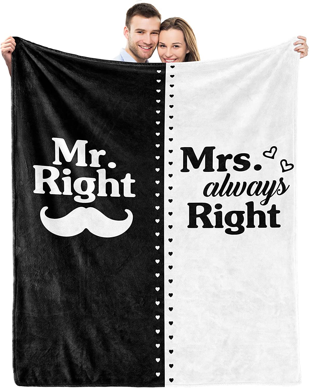 Gift For Couple Blanket - Mr. Right Mrs. Always Right Blanket, Valentine's Gift For Husband Wife, Wedding Engagement Gifts for Husband Wife Newlywed Couples Bride Groom Anniversary Bridal Shower