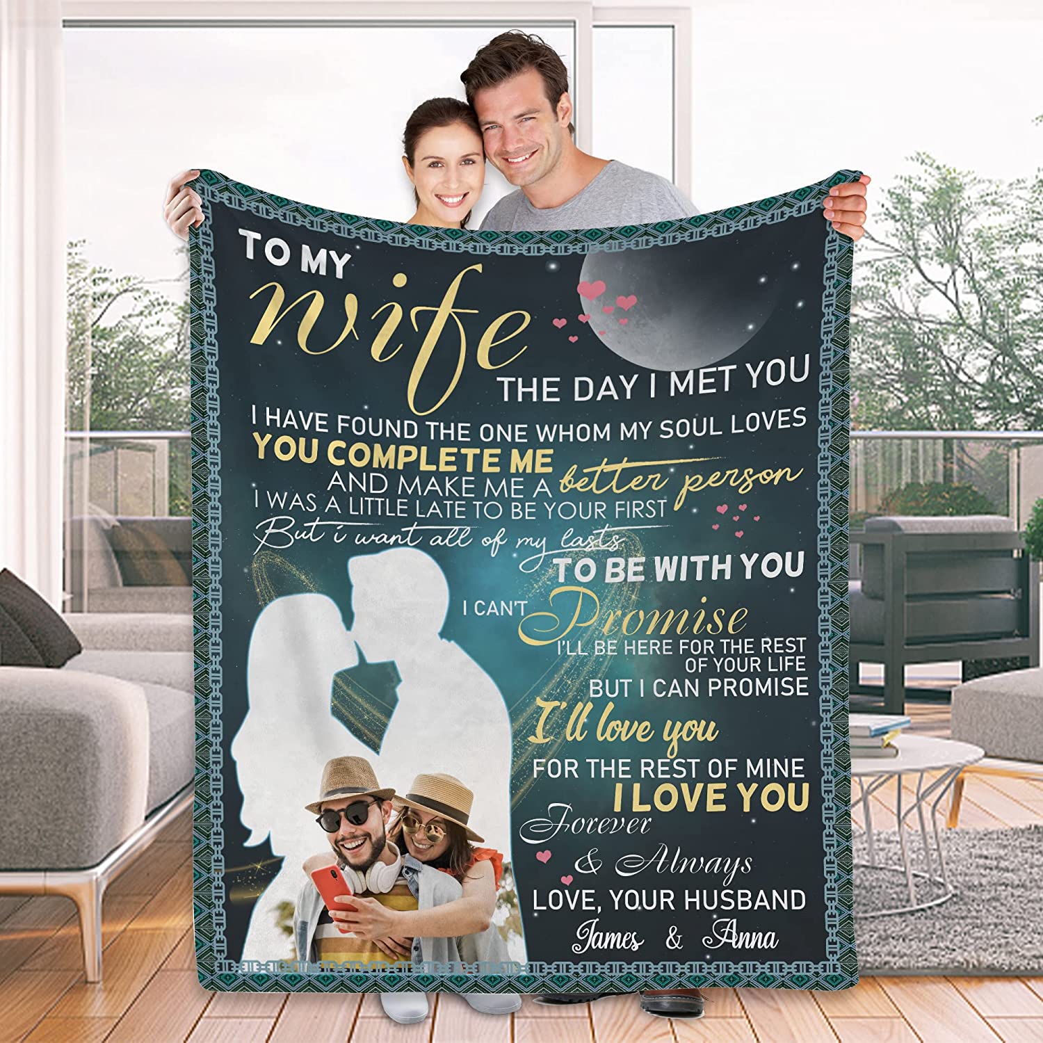 Valentine's Day Gift For Wife, To My Wife Throw Blanket From Husband, Customized Name And Photo Throw Blanket, Throw Blanket Gift For Anniversary