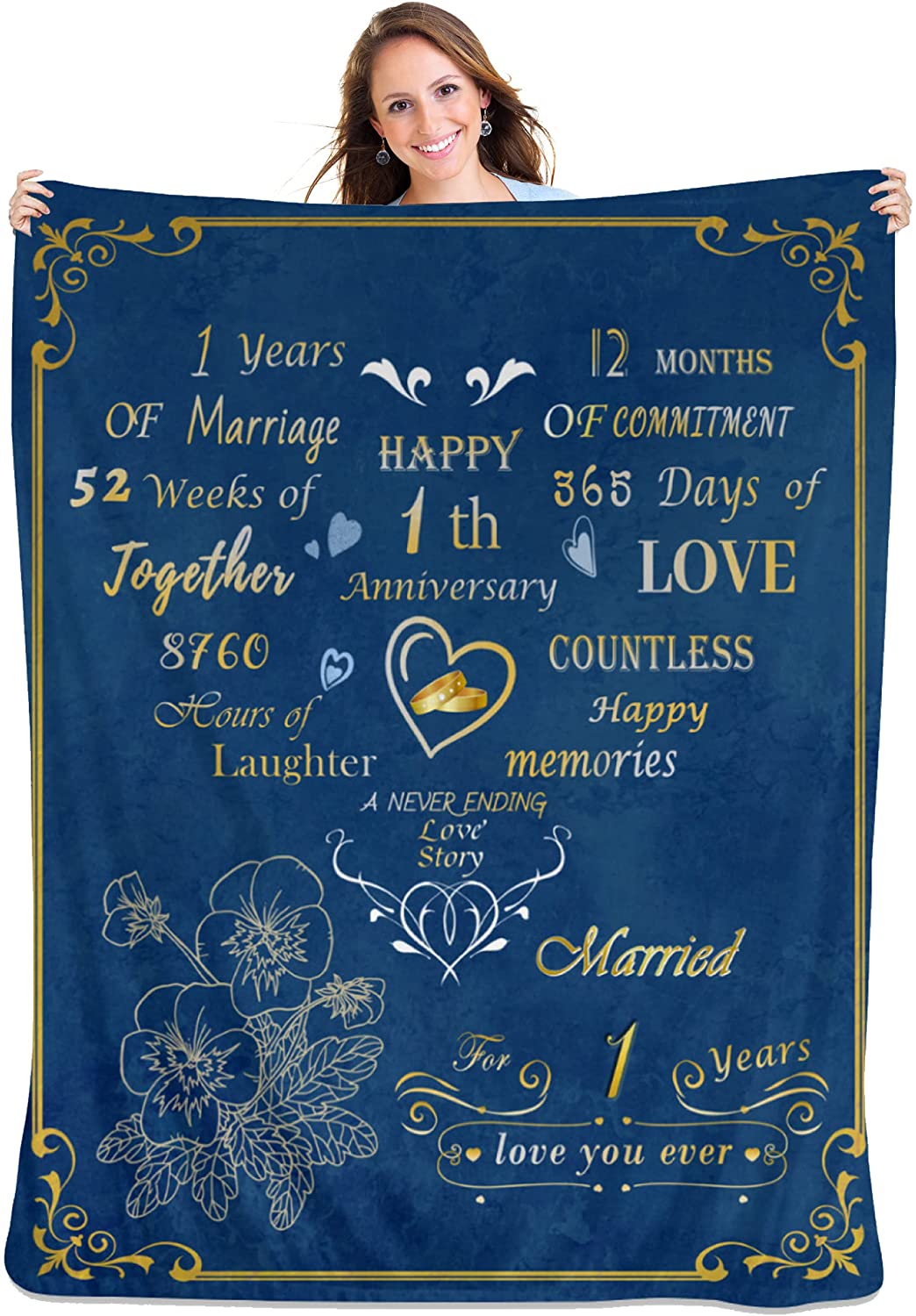 Gift For Couple Blanket - Gift For Couple Wife Husband Her Him 1 Year Marriage, Romantic Throw Blankets Valentine Day Birthday Gifts - 1St Anniversary Blanket