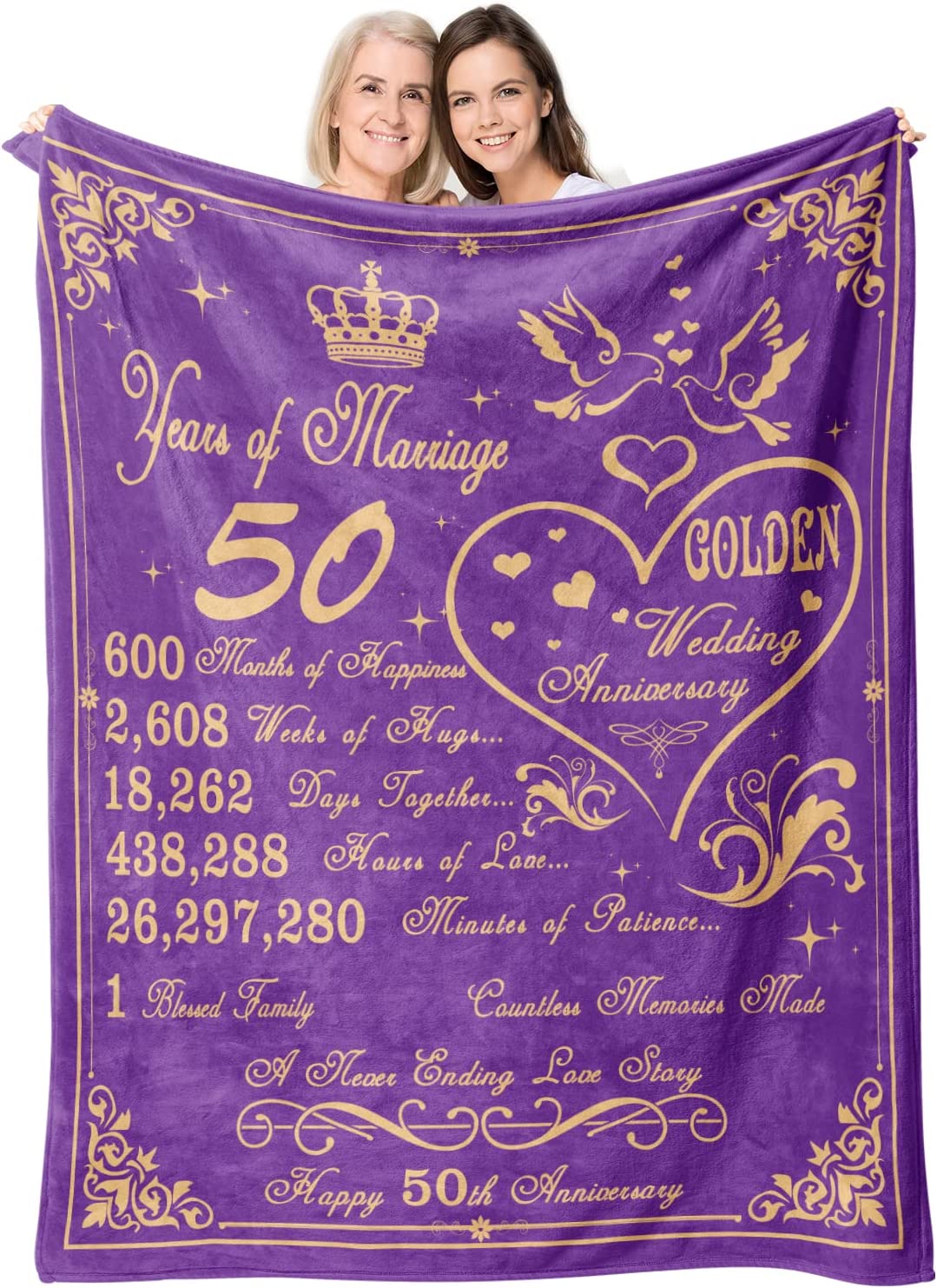 Anniversary Wedding Gift For Couple, 50Th Anniversary Blanket, Gifts For Couple Wife Husband Fifty Golden Wedding Blanket 60X 50 For Mom Dad Him Her Parents 50 Years Of Marriage Throw Blankets Valentine's Day Love Gifts Ideas