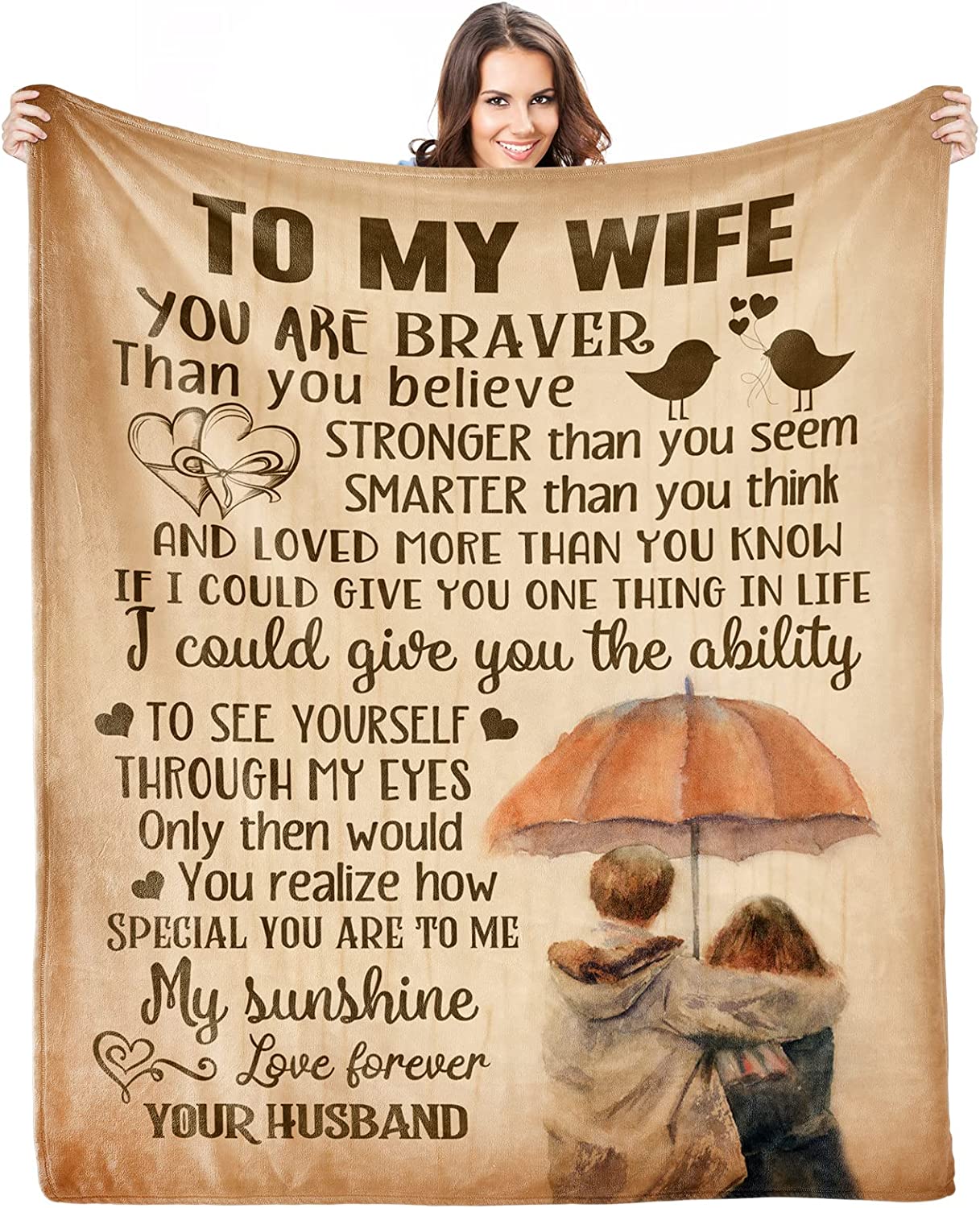 Gifts for Wife from Husband, Valentine's Gifts for Wife, Customize Blanket, to My Wife Blanket Christmas Valentine's Mother's Day Healing Thoughts Blanket Presents for Her Romantic Wedding Gift for Women