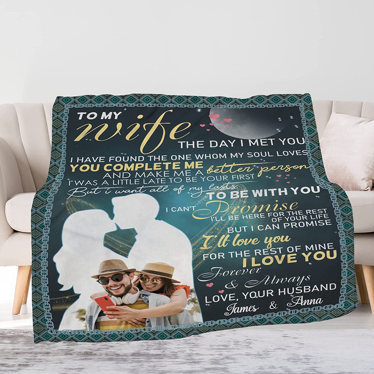 Valentine's Day Gift For Wife, To My Wife Throw Blanket From Husband, Customized Name And Photo Throw Blanket, Throw Blanket Gift For Anniversary