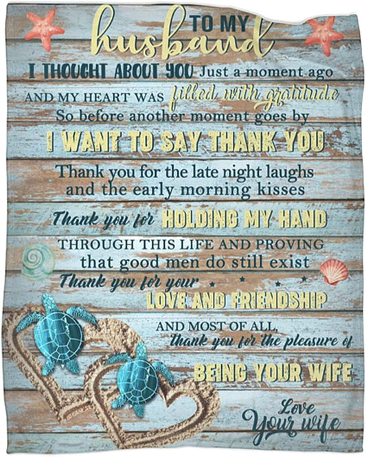 Gift For Husband Blanket - To My Husband, Turtle Couple Blanket - Romantic Gift For Husband From Wife, Birthday, Christmas, Valentines, Anniversary Blanket - I Thought About You Blanket