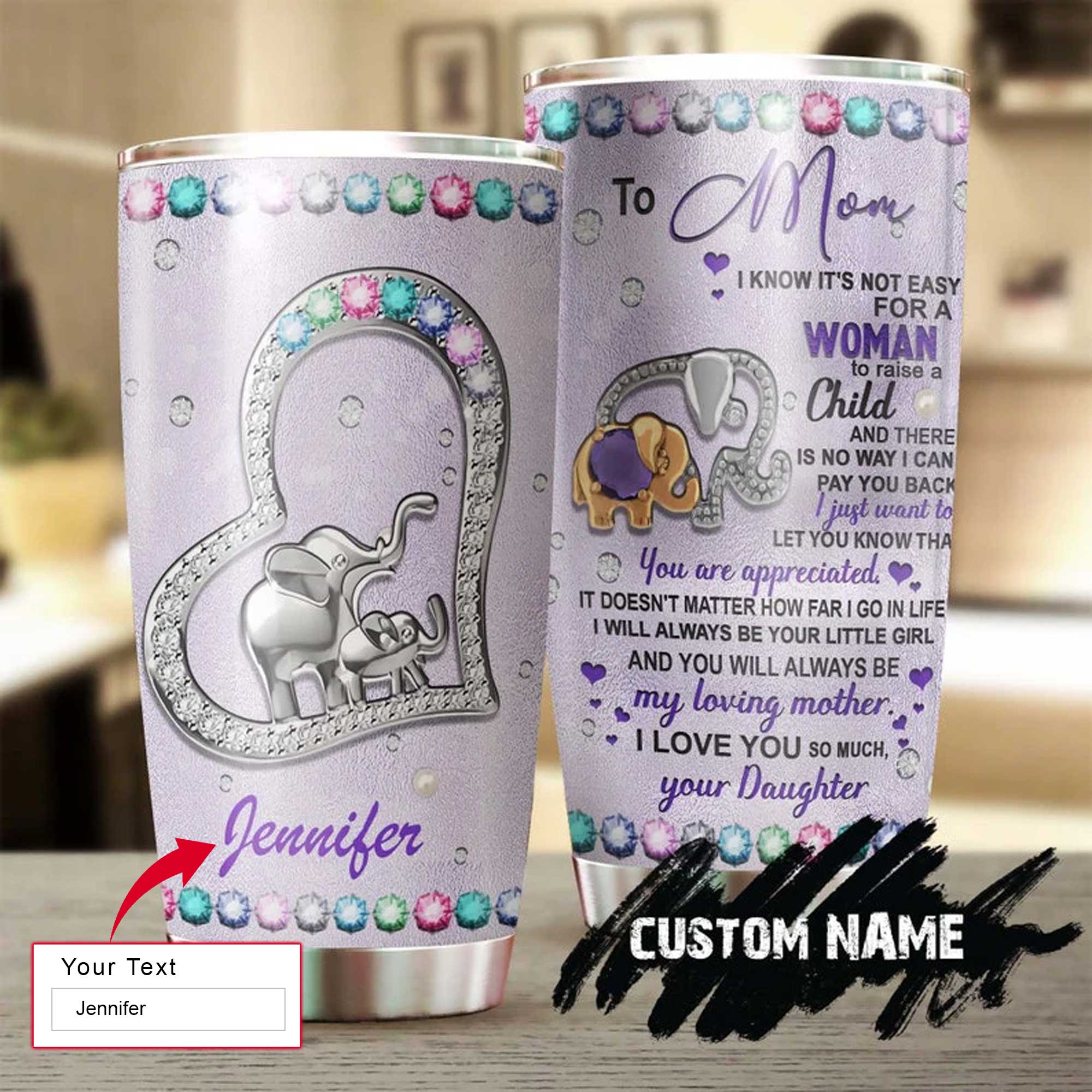 Personalized Mother's Day Gift Tumbler - Custom Gift For Mother's Day, Presents For Mom From Daughter Son - Elephant Mom I Love You So Much Tumbler