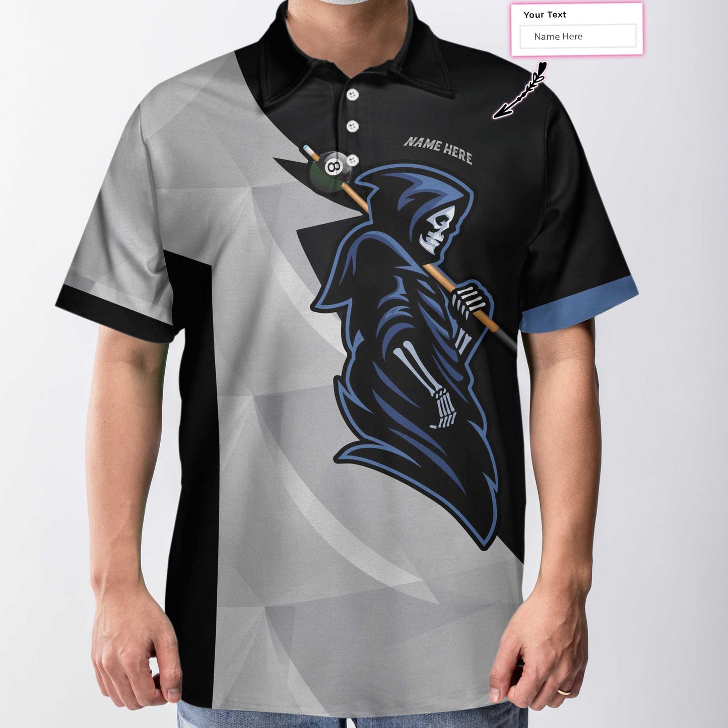 Personalized Skull Billiards Polo Shirt For Men, 8 Ball Skull Custom Men Polo Shirt, Custom Billiards Gift For Billiards Lovers