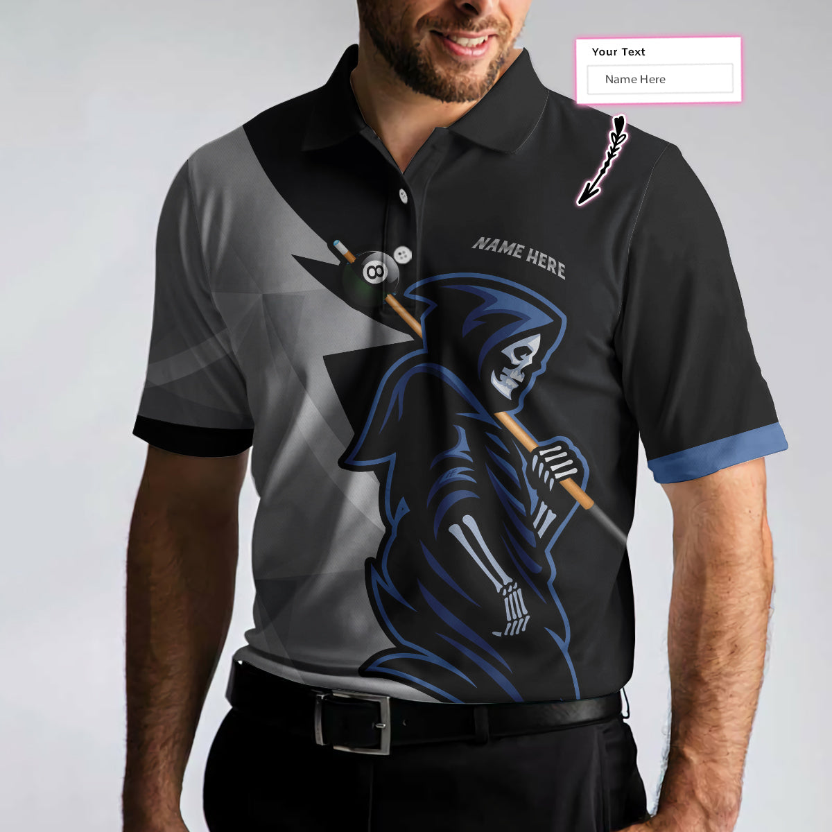 Personalized Skull Billiards Polo Shirt For Men, 8 Ball Skull Custom Men Polo Shirt, Custom Billiards Gift For Billiards Lovers