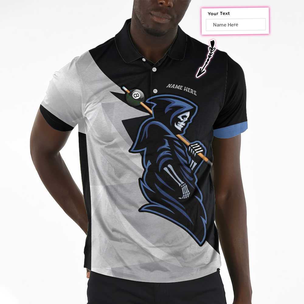 Personalized Skull Billiards Polo Shirt For Men, 8 Ball Skull Custom Men Polo Shirt, Custom Billiards Gift For Billiards Lovers