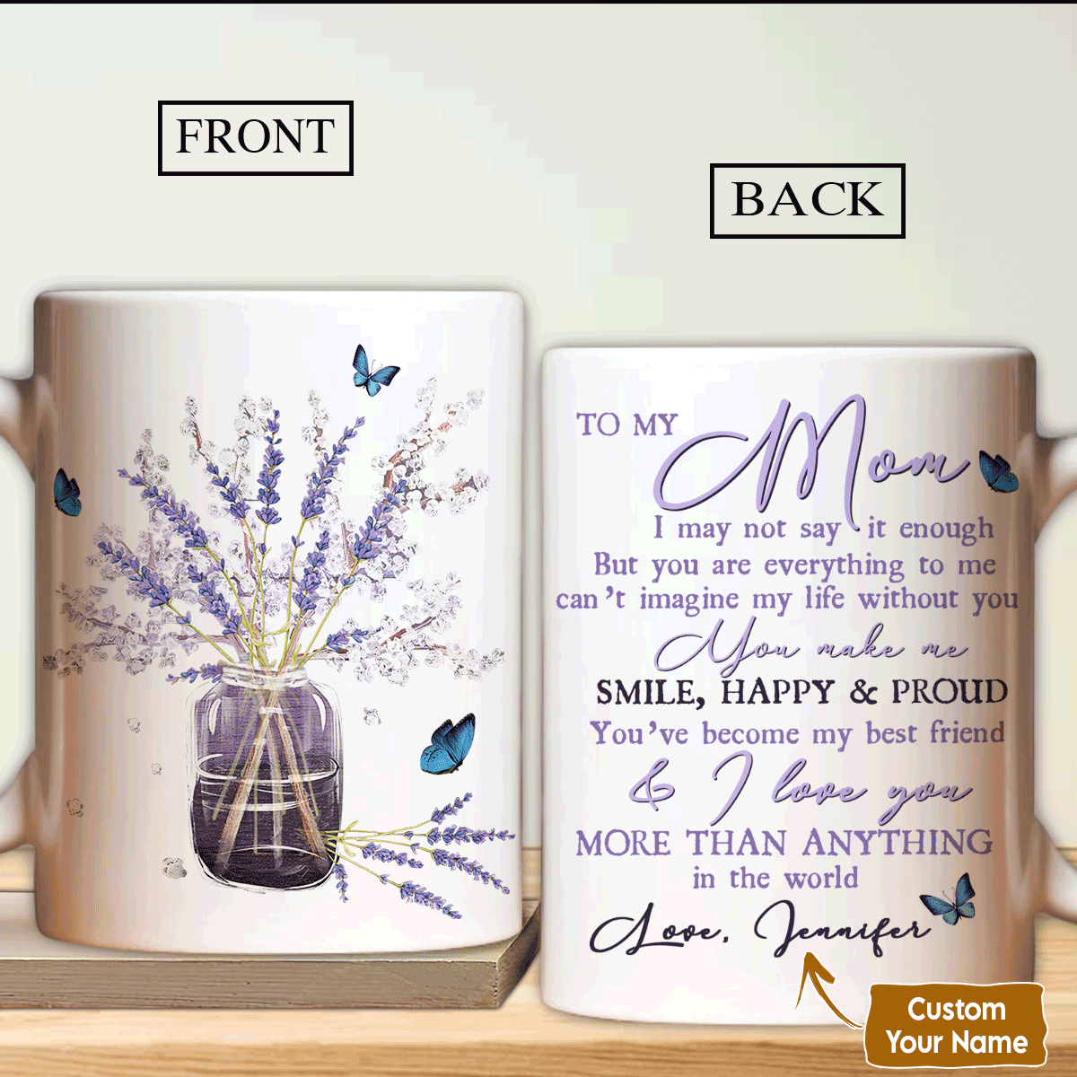 Gift For Mom Personalized Mug - Daughter to mom, Lavender flower, Blue butterfly Mug - Custom Gift For Mother's Day, Anniversary, Presents for Mom