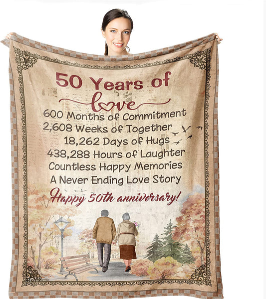 Anniversary Wedding Gift For Couple, 50Th Anniversary Blanket Gifts For Wife Husband Couple Golden Wedding Blanket For Mom Dad Grandparents 50 Years Of Marriage Celebration Throw Blankets Valentine's Day Fiftieth Gift