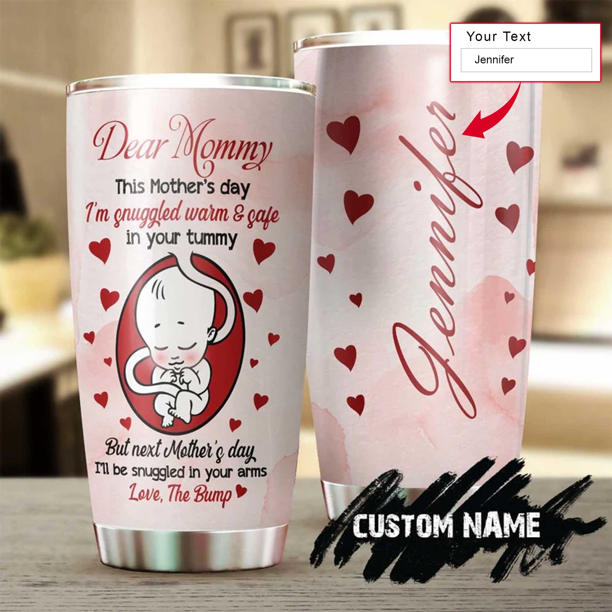 Personalized Mother's Day Gift Tumbler - Custom Gift For Mother's Day, Presents For Mom From Daughter Son - Baby Snuggle In Your Tummy Tumbler
