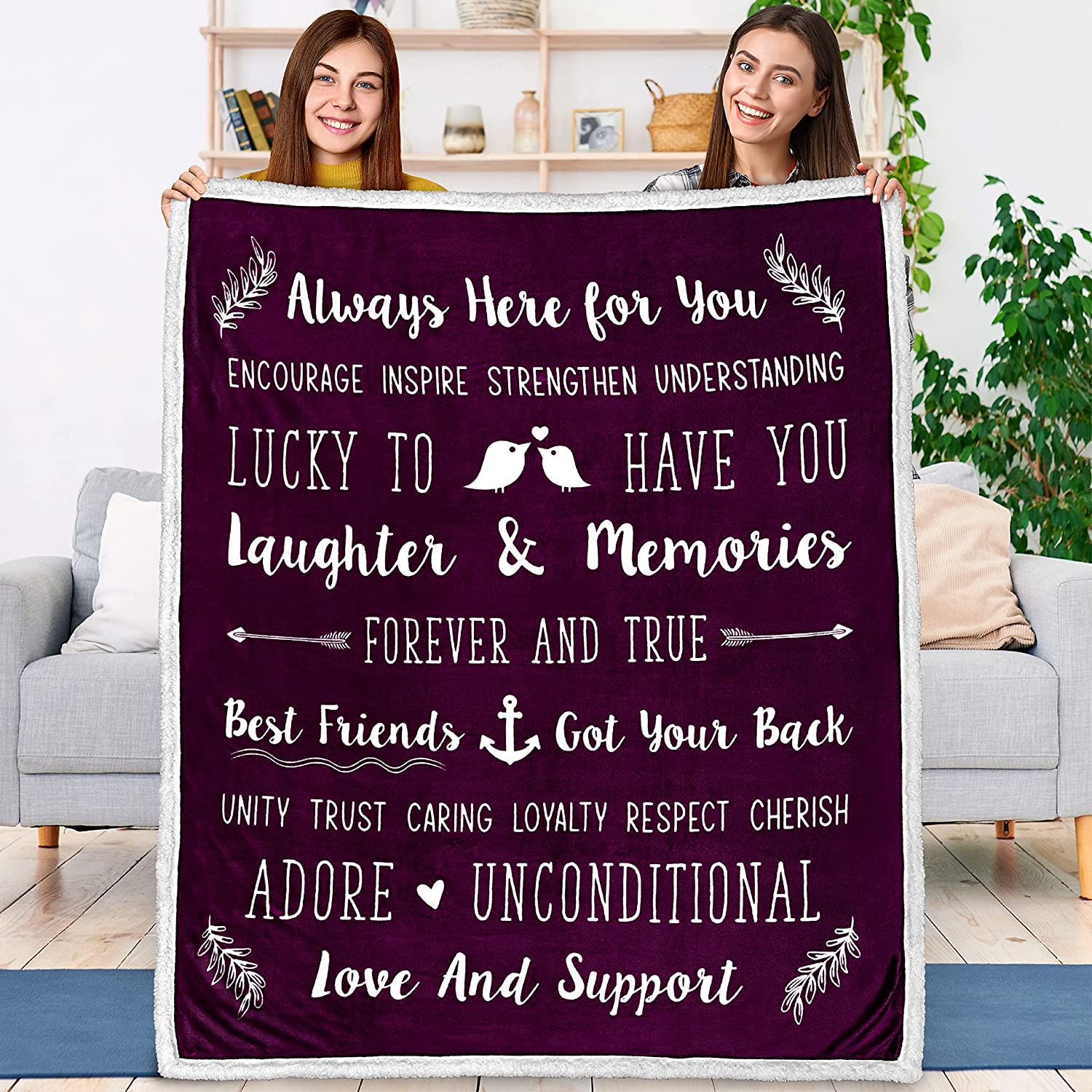 Gift for Best Friend - Best Friend Blanket for Women, Valentine Friendship Gift Blanket for BFF Besties, Soft Fleece Sherpa Throw Blanket, Birthday Gift for Best Friend, Soul Sister, Long Distance, Girl Friend (Purple)