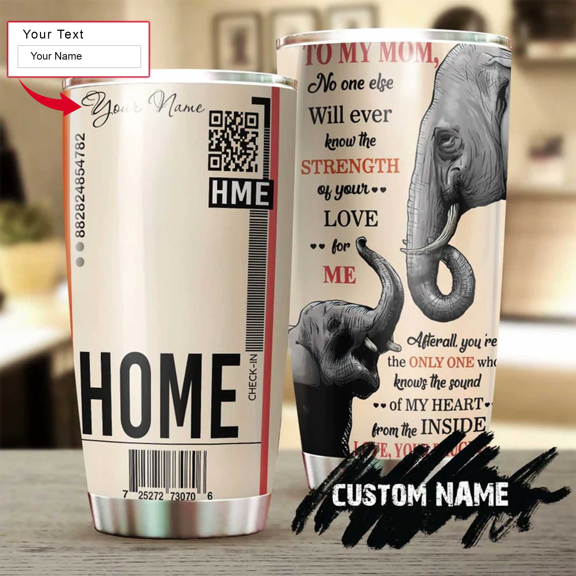 Personalized Mother's Day Gift Tumbler - Custom Gift For Mother's Day, Presents For Mom - Elephant Baby And Mom, Home, Ticket Strength Of Love Tumbler