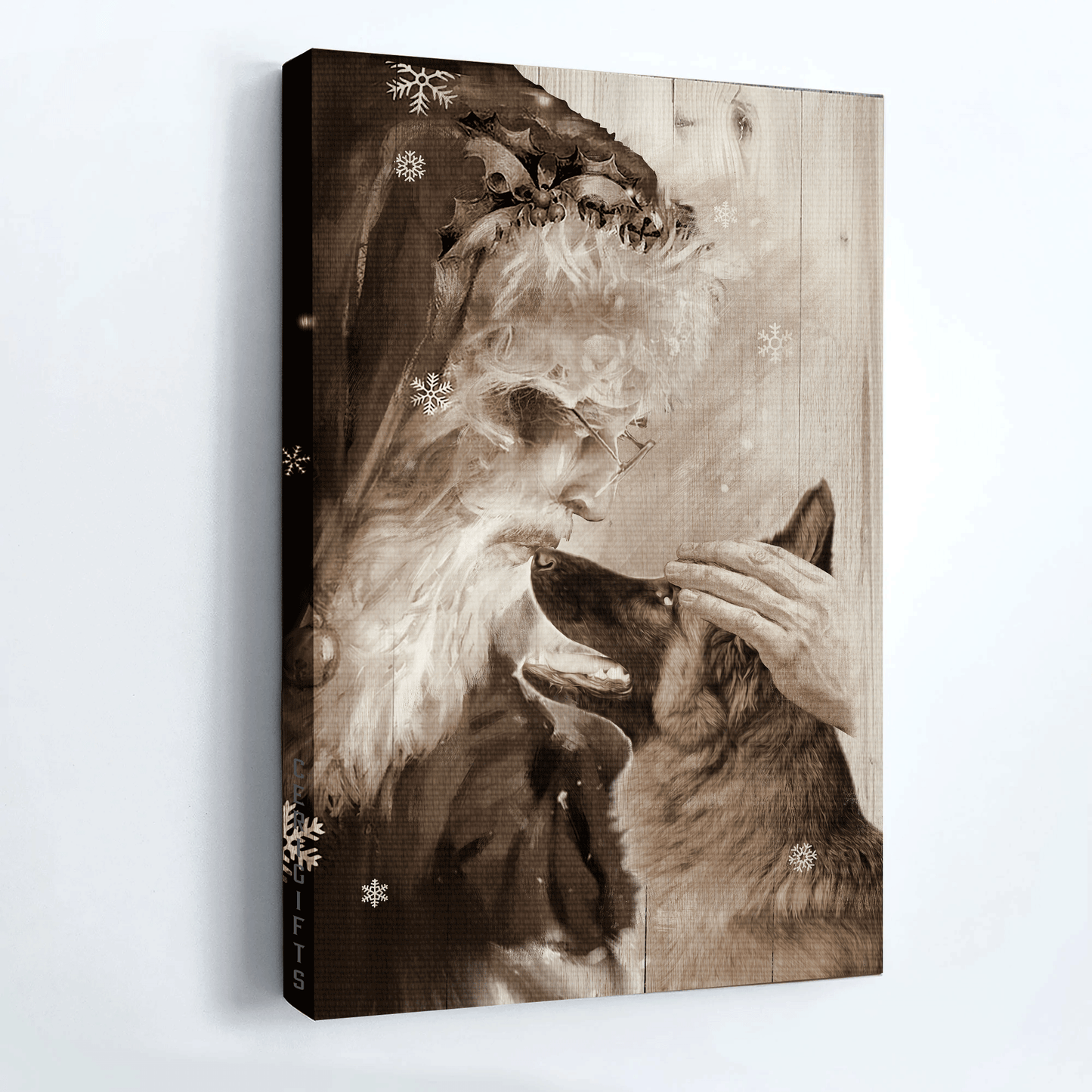 German Shepherd- Black and White painting, German Shepherd and Santa Clause- Gift for Dog lover - Dog Portrait Canvas Prints, Wall Art