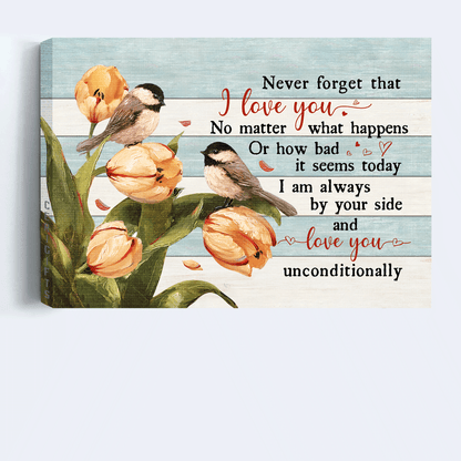 Gift for couple canvas- Black-Capped Chickadee, Tulip flower canvas- I love you unconditionally - Couple Landscape Canvas Prints, Wall Art