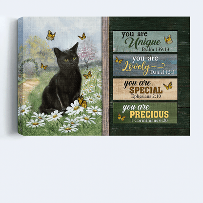 Black cat Landscape Canvas- Black cat, Daisy field, Monarch butterfly- Gift for Cat lover- You are unique - Landscape Canvas Prints, Christian Wall Art