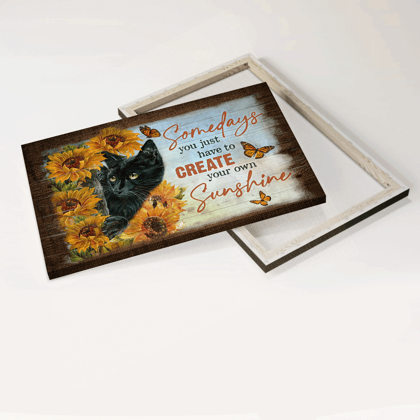 Black cat Landscape Canvas- Black cat, Sunflower field- Gift for Cat lover- Somedays you just have to create your own sunshine - Landscape Canvas Prints, Christian Wall Art