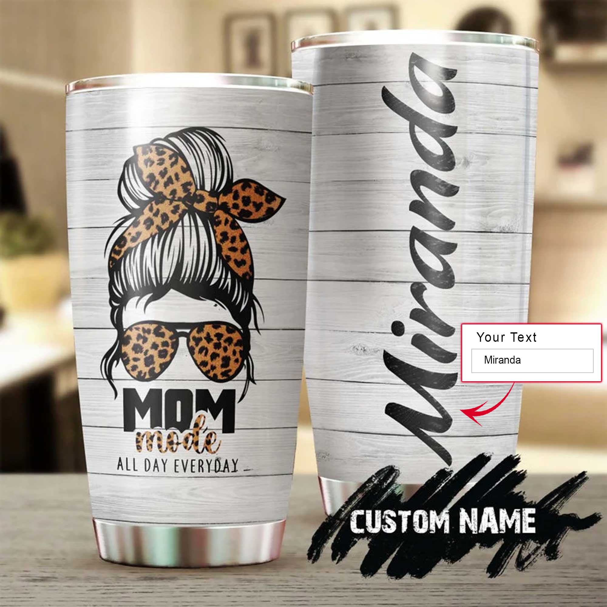Personalized Mother's Day Gift Tumbler - Custom Gift For Mother's Day, Presents For Mom - Mom Mode All Day Every Day Messy Bun Tumbler