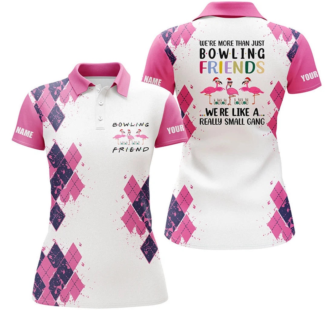 Bowling Custom Name Custom Team Women Polo Shirt, We're More Than Just Bowling Friends Flamingo Personalized - Gift Sport For Mother's Day, Women