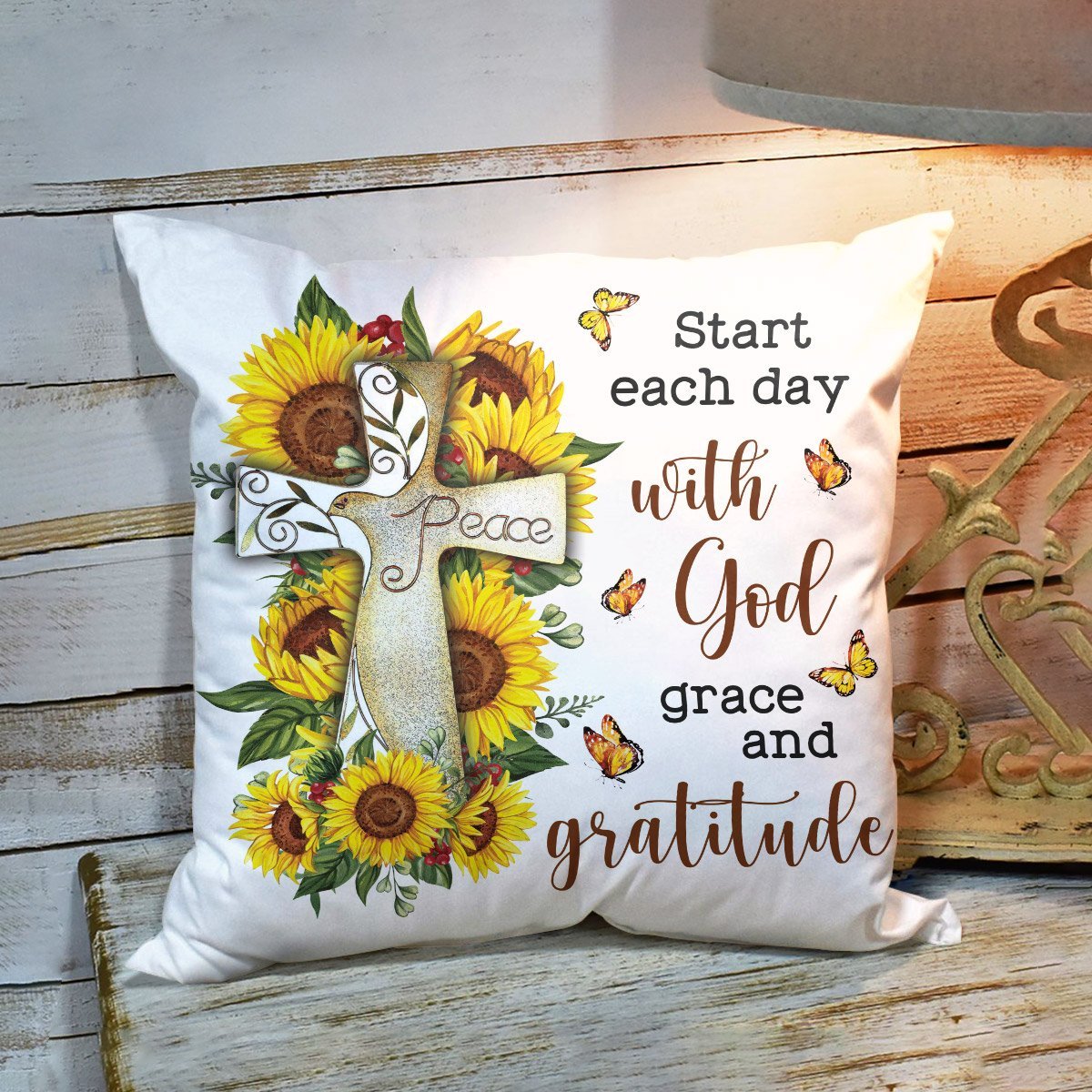 Bible Verse Pillow - Scripture Pillow - God Pillow -  Special Sunflower Pillow - Start Each Day With God