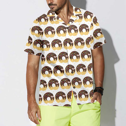 Adorable Cartoon Sloth On Donut Hawaiian Shirt, Funny Sloth Aloha Shirt For Adults, Sloth Themed Gift Idea