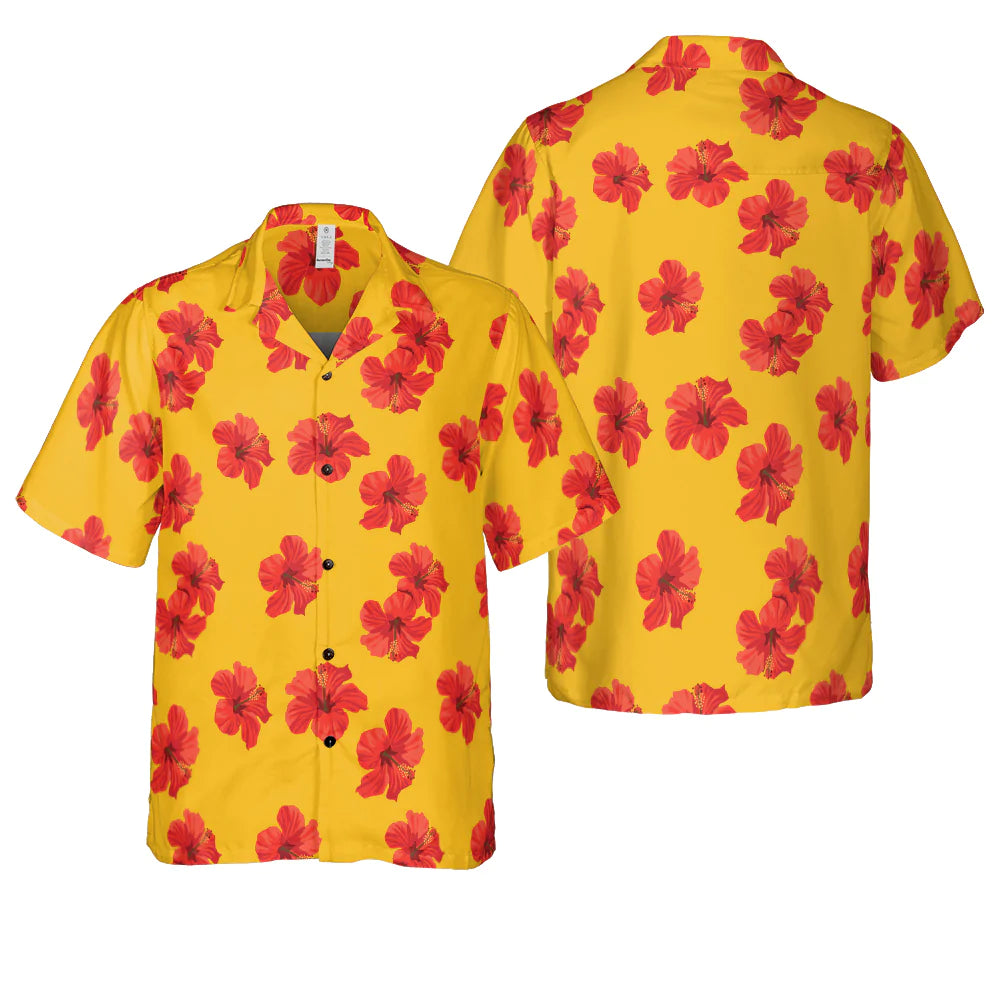 Hibiscus Flower Pattern Hawaiian Shirt, Yellow Aloha Shirt For Men Wom -  Cerigifts