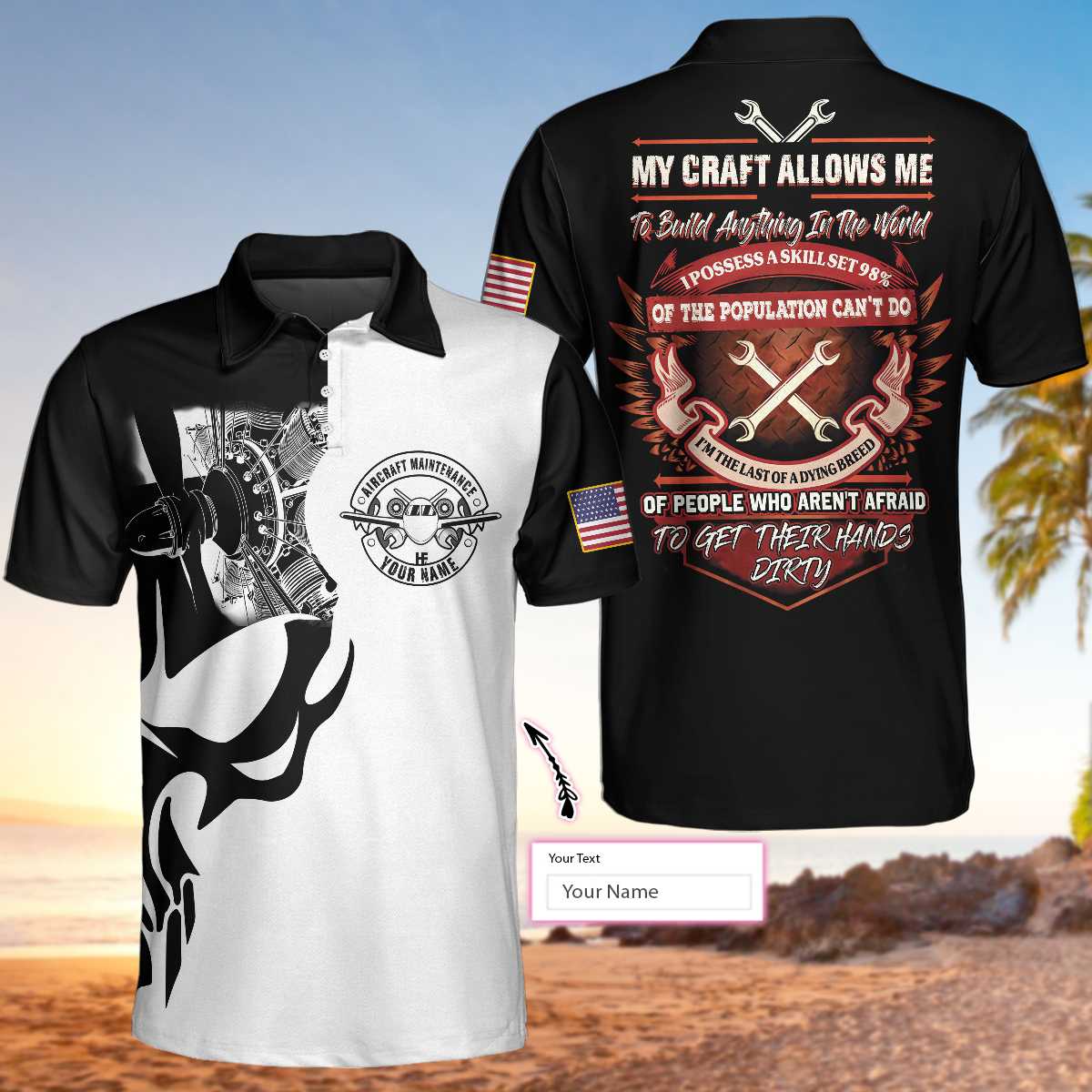 Aircraft Mechanic Custom Men Polo Shirt, Personalized Skull American Flag Aircraft Mechanic Shirt For Men, Aircraft Mechanic Build Anything Proud