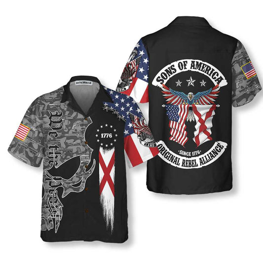Skull Camouflage Pattern Eagle American Flag Patriot Hawaiian Shirt, Sons Of America Aloha Shirt, Gift For Adults